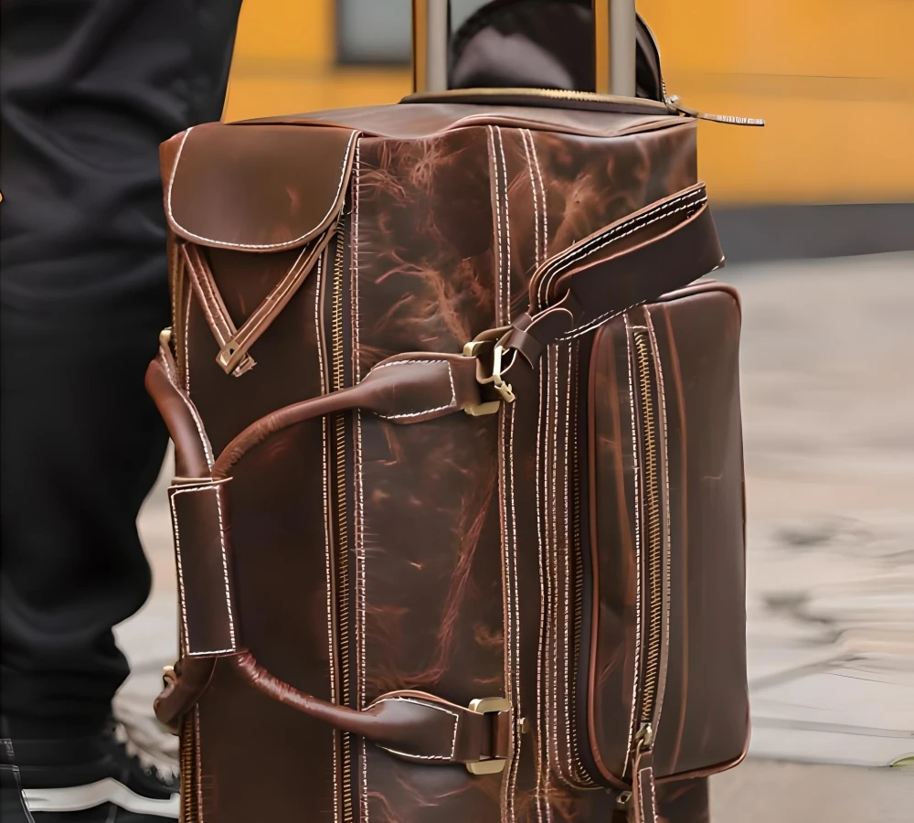 leather rolling carry on
